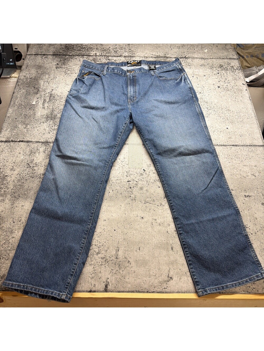ARIAT men's Rebar M4 Low Rise Boot Cut Denim 42/32  Dark Heavy Duty Work Jeans
